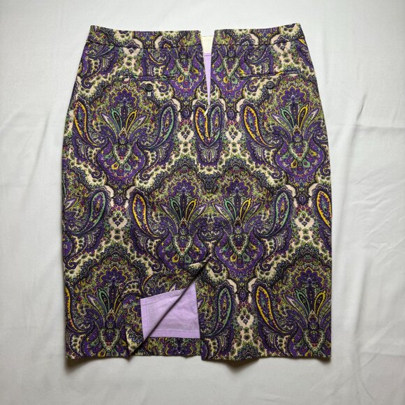 J. Crew | Size 6 | No. 2 Pencil Skirt in Purple, Tan, Yellow, Green Paisley - Picture 1 of 8